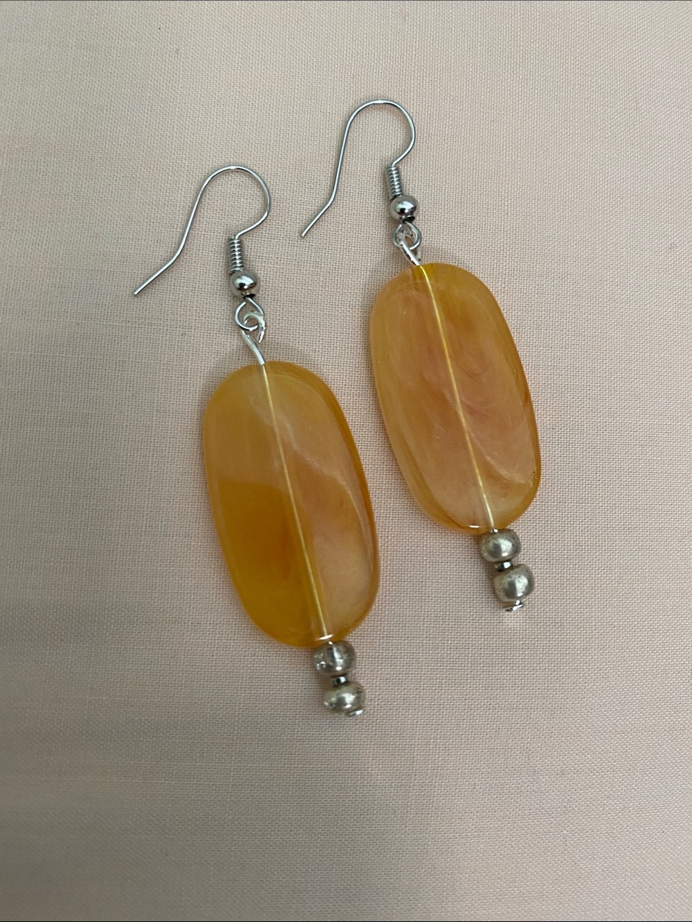 Golden Amber Oval Bead Dangle Earrings for Women